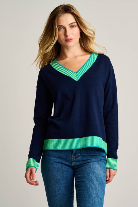 Ribbed V-Neck Cotton Sweater