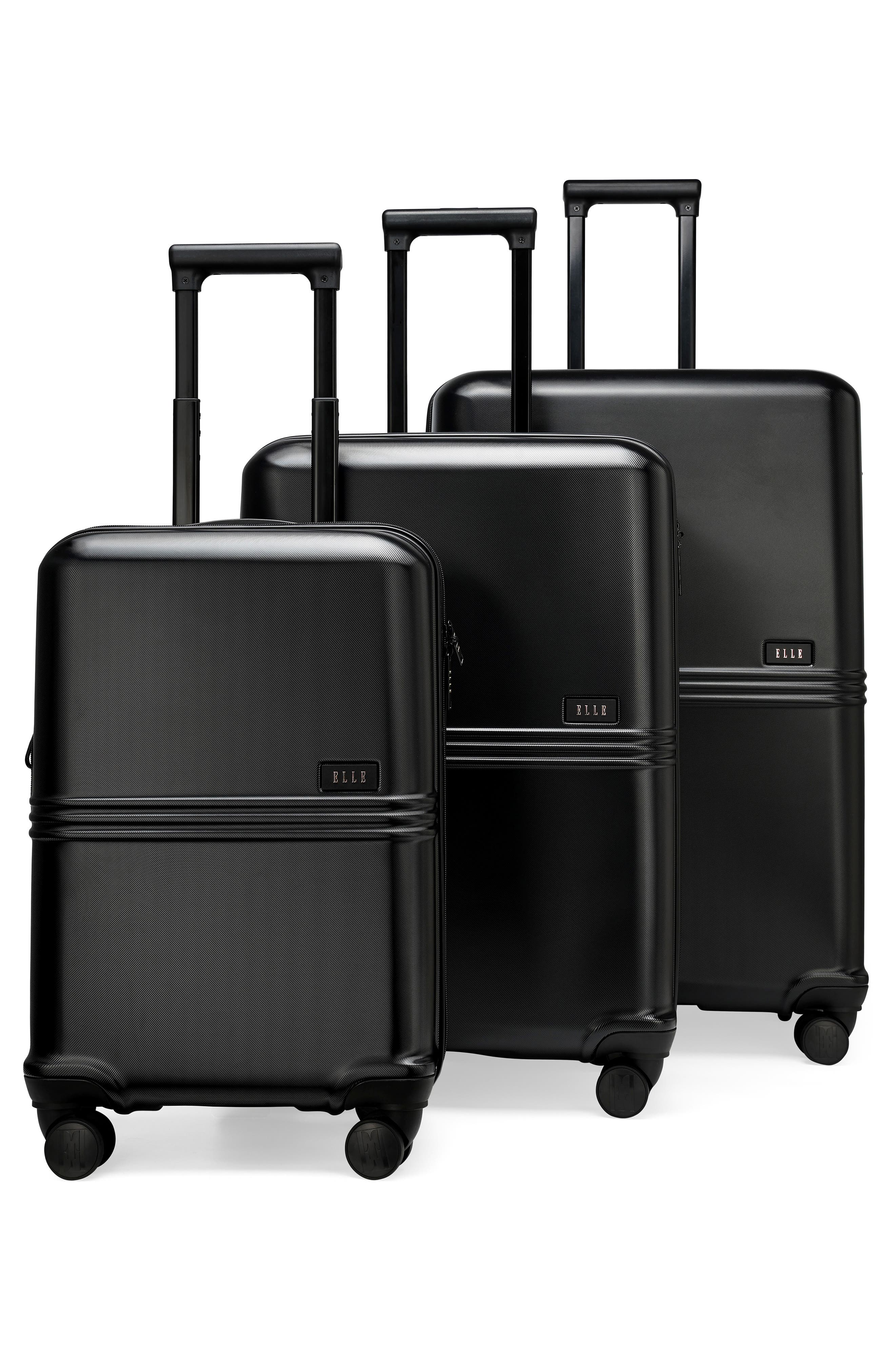 ELLE Expedition 3 Piece Expandable Polycarbonate Spinner Luggage Set, Main, color, Black