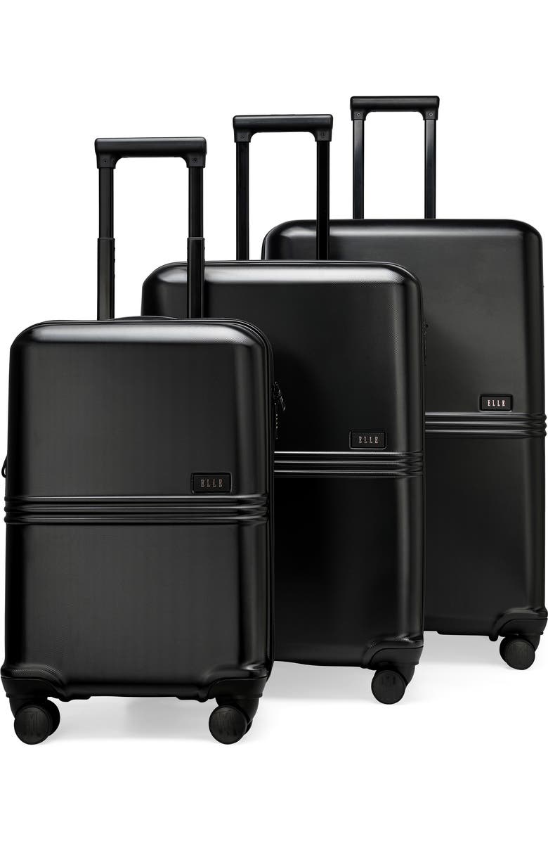 ELLE Expedition 3 Piece Expandable Polycarbonate Spinner Luggage Set, Main, color, Black