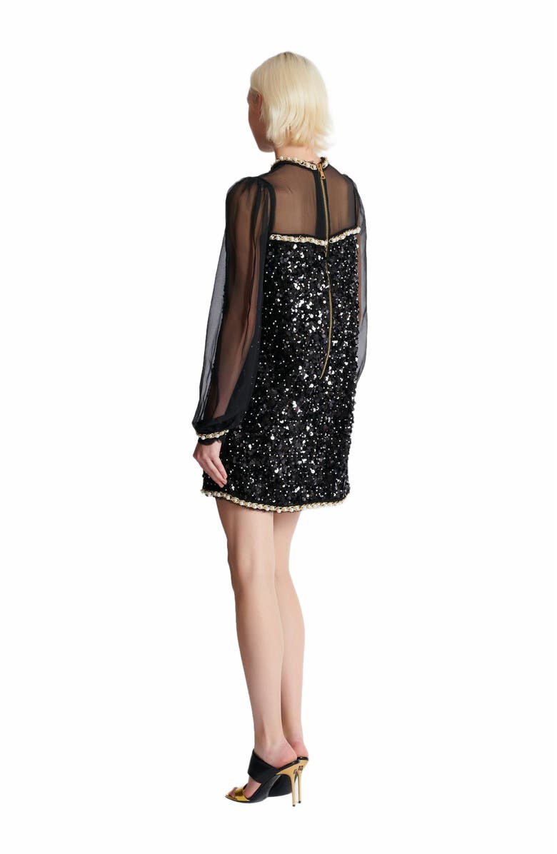 Balmain Chiffon And Beaded Sequin Dress, Alternate, color, Black