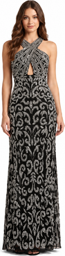 LARA New York Beaded Cross Halter Dress