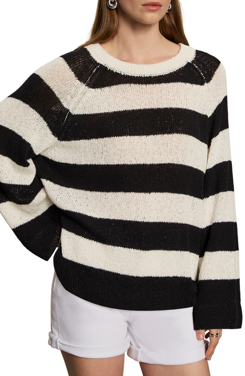 Sanctuary Cotton Blend Sweater, Alternate, color, Chalk/ Black