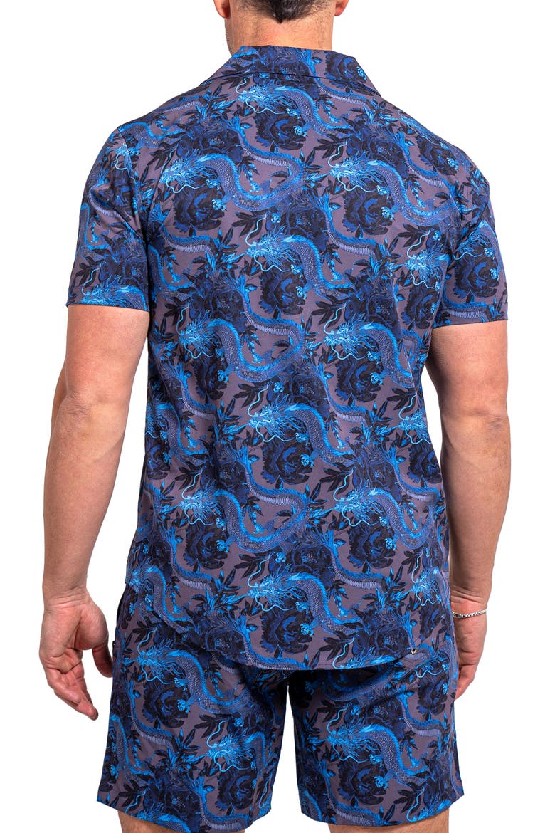 Beachdragon Blue Short Sleeve Cotton Button-Up Shirt, Alternate, color, BLUE