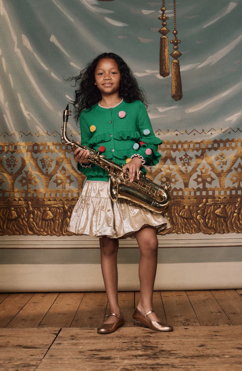 Mini Boden Kids' 3D Fringe Cotton Cardigan, Alternate, color, Jewel Green Christmas Tree