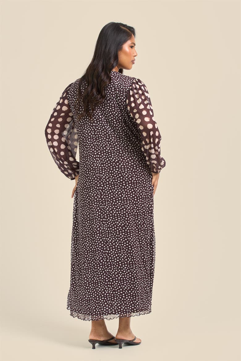 Plus Size Polka Dot Mesh Midi Dress, Alternate, color, Brown