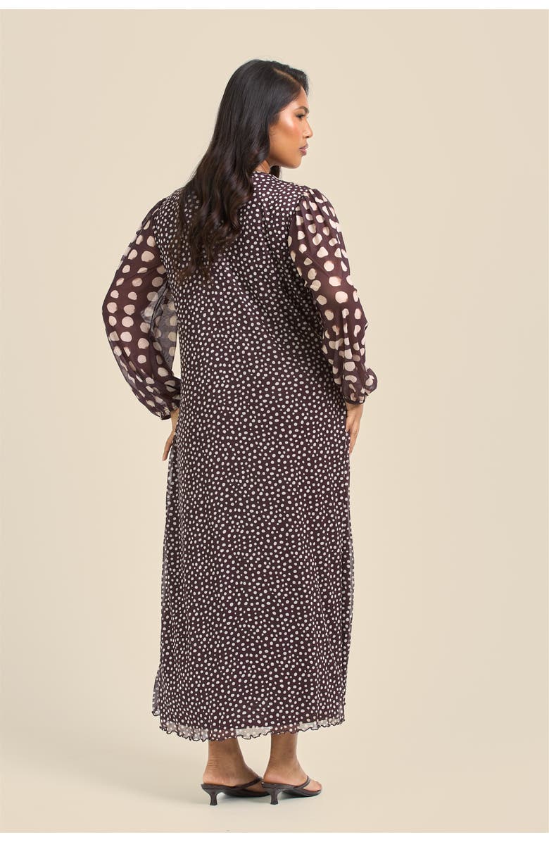 FASHION-SZN CURVE Plus Size Polka Dot Mesh Midi Dress, Alternate, color, Brown