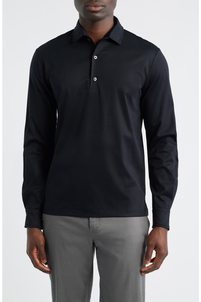 Mercerized Cotton Long Sleeve Polo, Main, color, BLACK