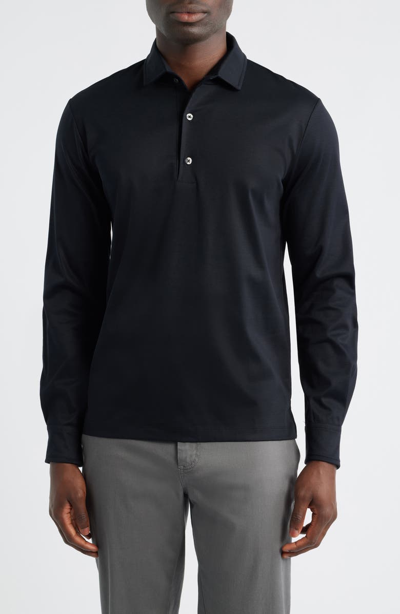 Aurélien Mercerized Cotton Long Sleeve Polo, Main, color, Black