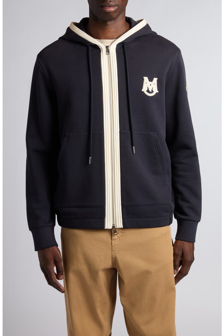 Cotton Zip-Up Hoodie, Main, color, BLACK