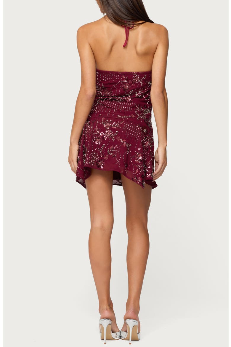 Adria Beaded Sequin Halter Minidress, Alternate, color, BURGUNDY