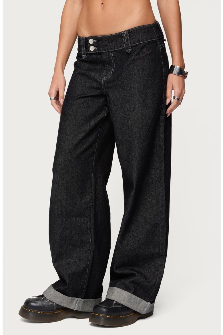 Low Rise Cuffed Straight Leg Jeans, Alternate, color, BLACK-WASHED