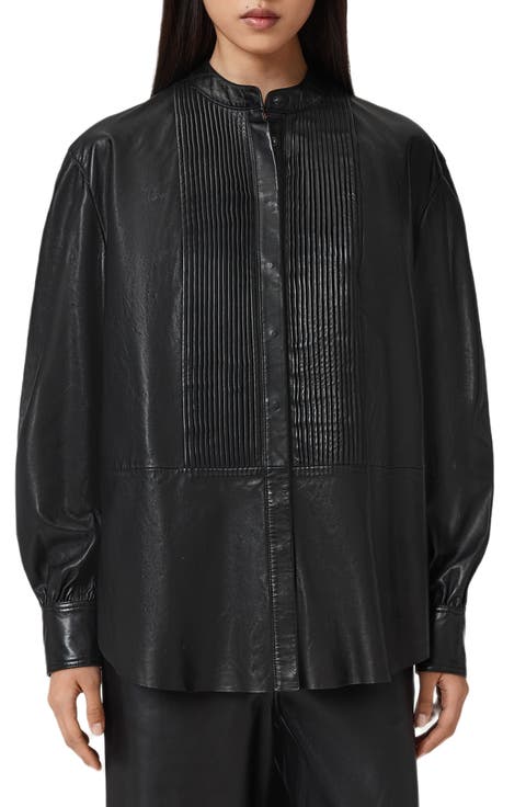 Sara Pintuck Leather Shirt