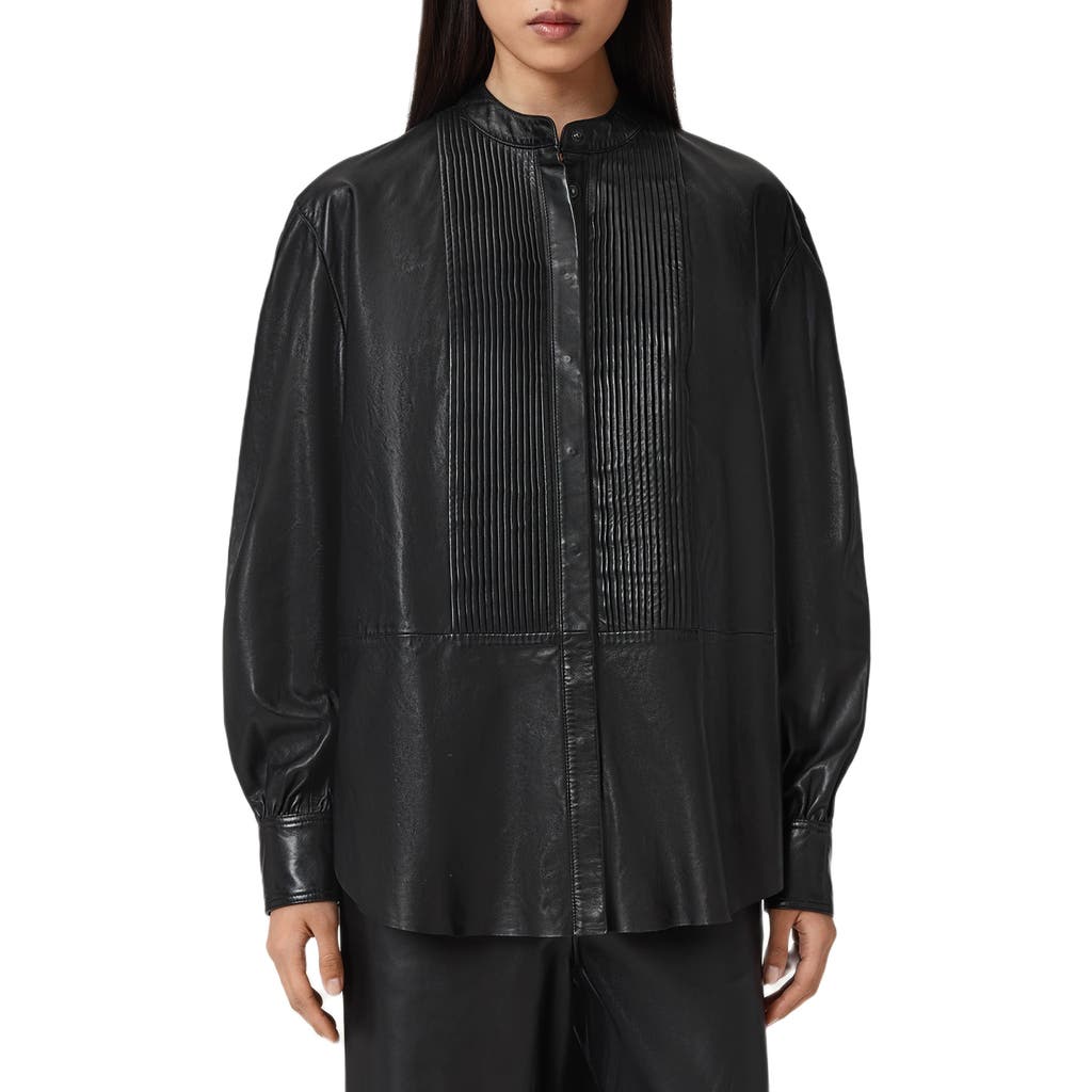 Allsaints Sara Pintuck Leather Shirt In Black