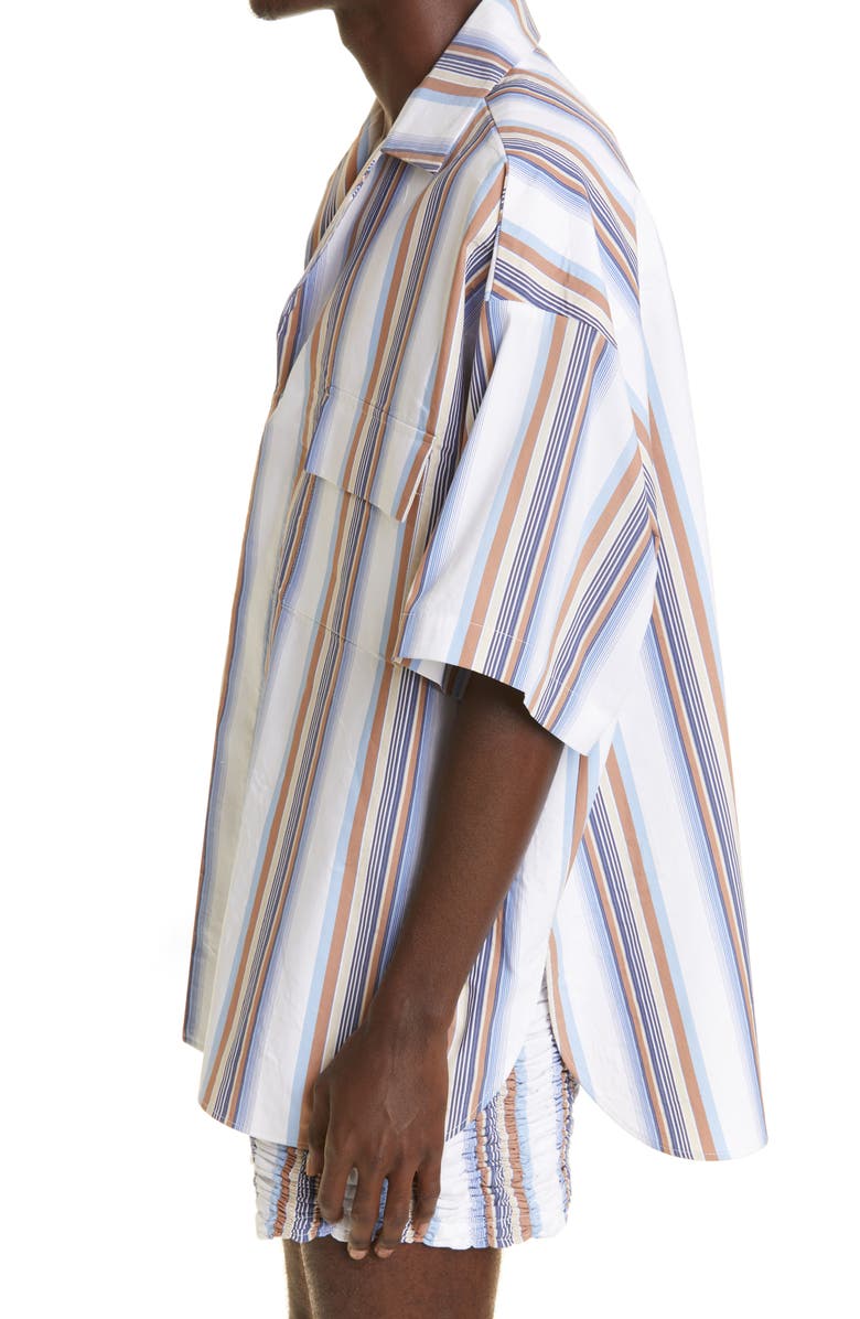 Bianca Saunders Summer Stripe Short Sleeve Cotton Blend Button-Up Shirt, Alternate, color,