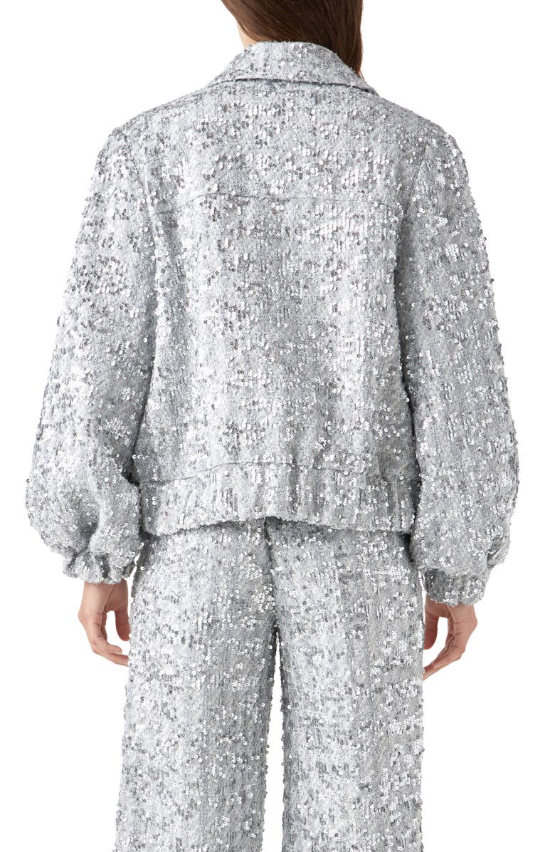 English Factory Sequin Tweed Jacket, Alternate, color, Silver