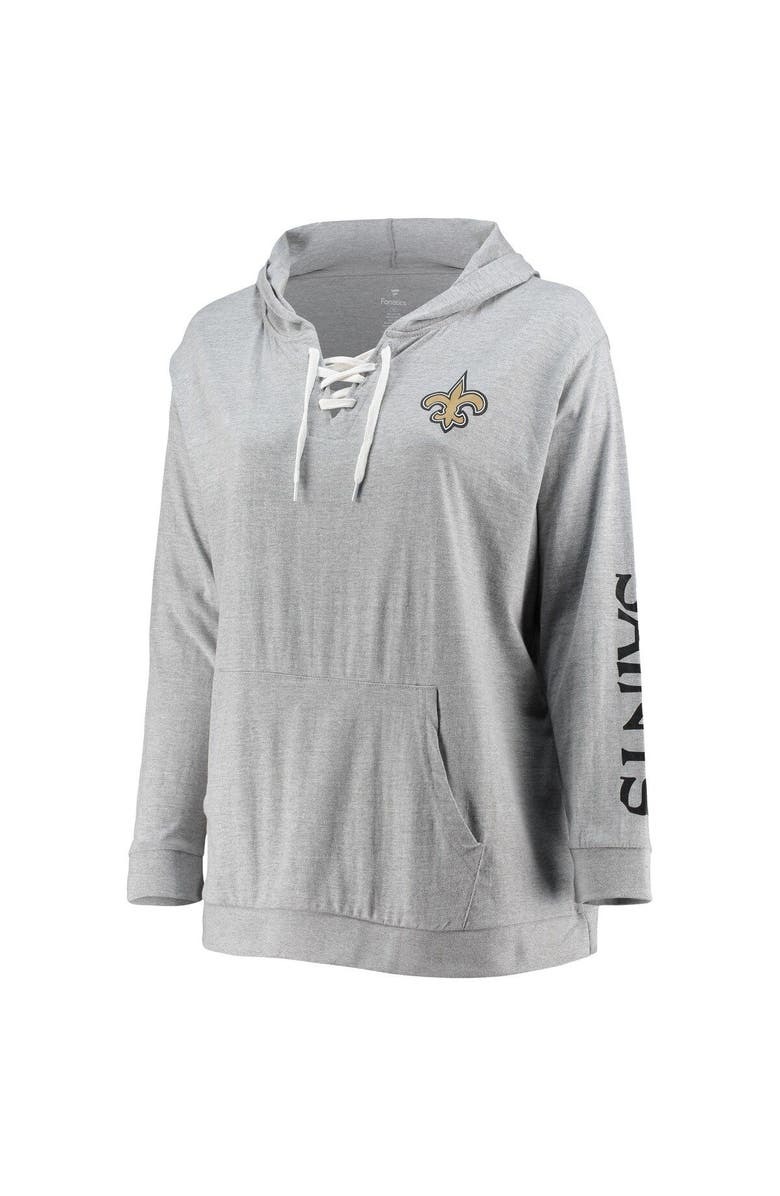 FANATICS Women's Fanatics Branded Heathered Gray New Orleans Saints Plus Size Lace-Up Pullover Hoodie, Alternate, color, 