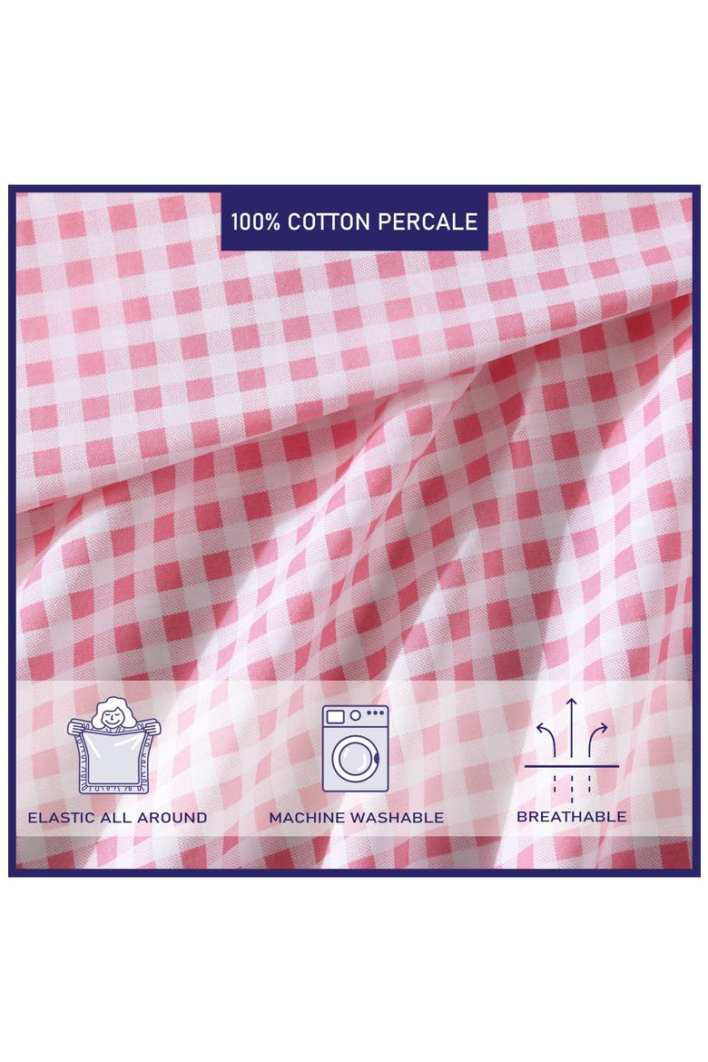 Gingham Plaid 200 Thread Count Cotton Percale Sheet Set, Alternate, color, BRIGHT PINK