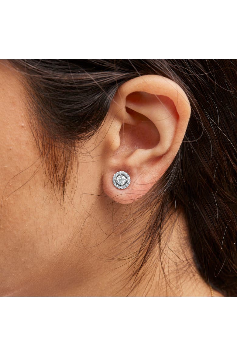 14K White Gold 3/4 Cttw Lab Grown Diamond Solitaire With Halo Stud Earrings, Alternate, color, White Gold