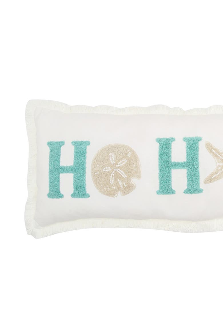 Ho Ho Ho Tufted and Beaded Coastal Lumbar Throw Pillow 20" x 10", Alternate, color, Blue