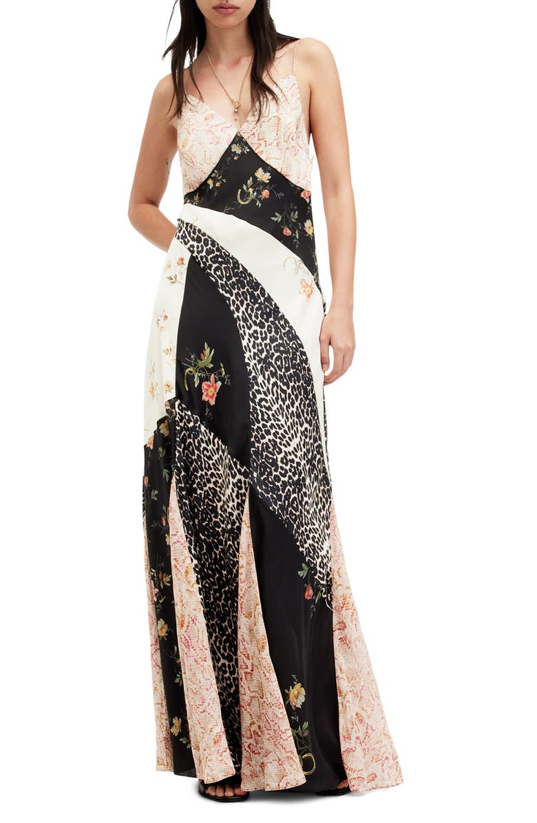 AllSaints Lili Tanana Patchwork Maxi Slipdress, Main, color, 
