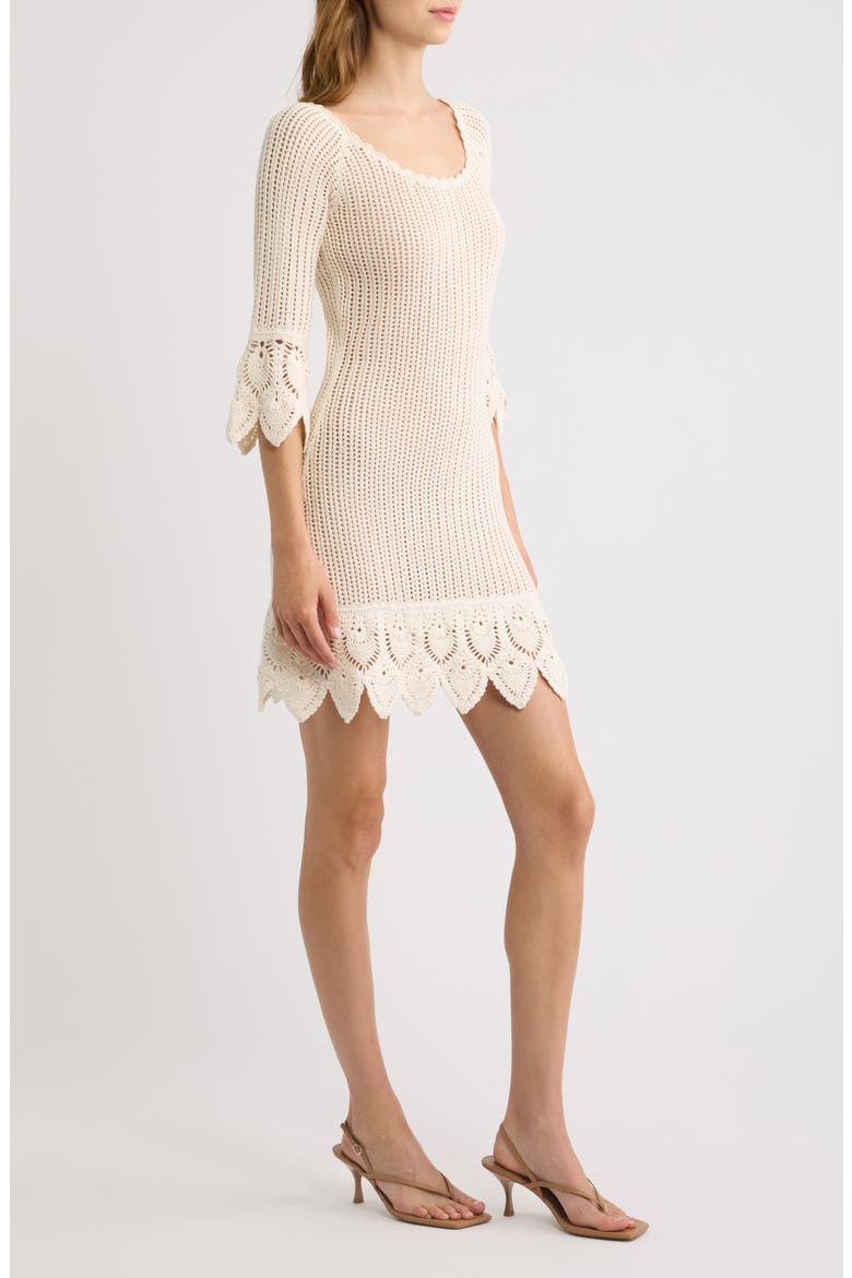 Krisella Open Mixed Stitch Cotton Sweater Minidress, Alternate, color, IVORY