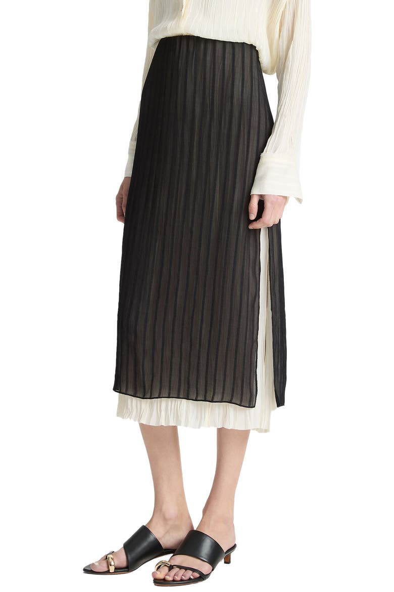 Stripe Layered Midi Skirt, Alternate, color, BLACK