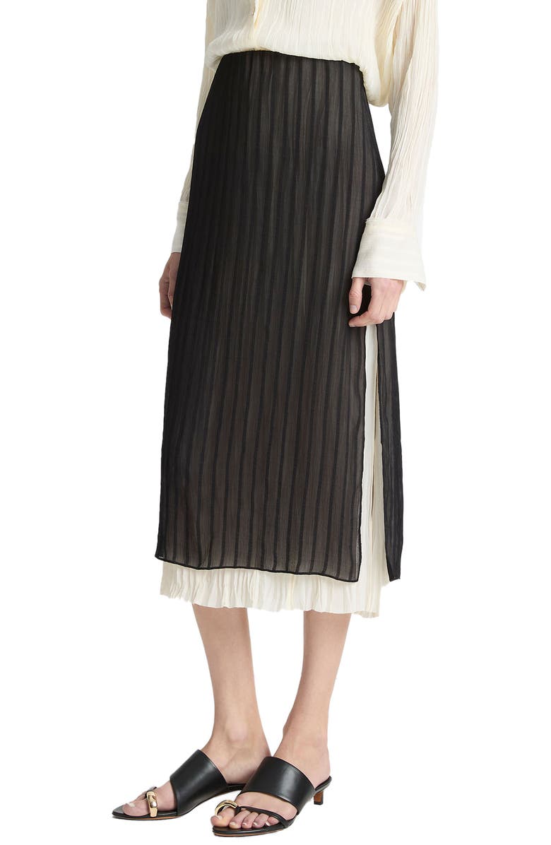 Vince Stripe Layered Midi Skirt, Alternate, color, Black