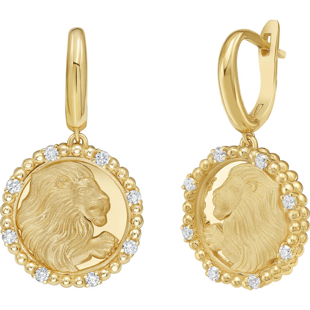Lionheart 14k Gold Leo Diamond Bead Zodiac Dangle Earrings In Brown