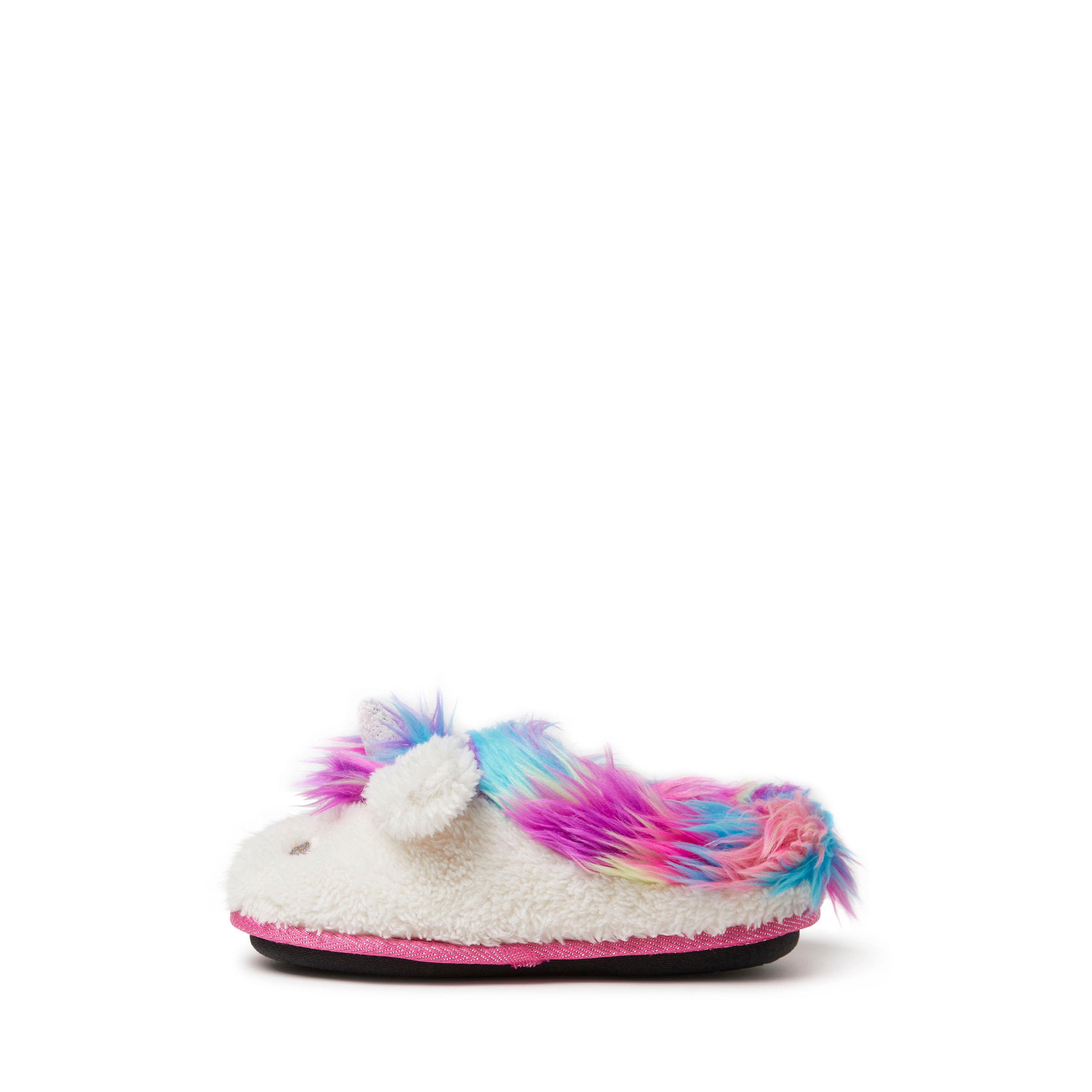 DEARFOAMS Kids' Peyton Novelty Unicorn Fuzzy Slipper, Alternate, color, Paradise Pink