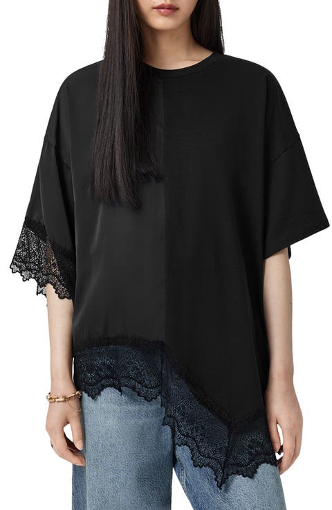 Lenny Oversize Lace Trim Cotton T-Shirt