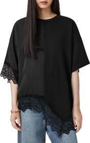 AllSaints Lenny Oversize Lace Trim Cotton T-Shirt
