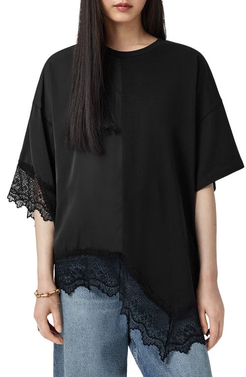 Allsaints Lenny Oversize Lace Trim Cotton T-shirt In Black