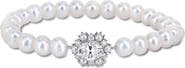 DELMAR Sterling Silver Created Moissanite & Imitation Pearl Strand Bracelet