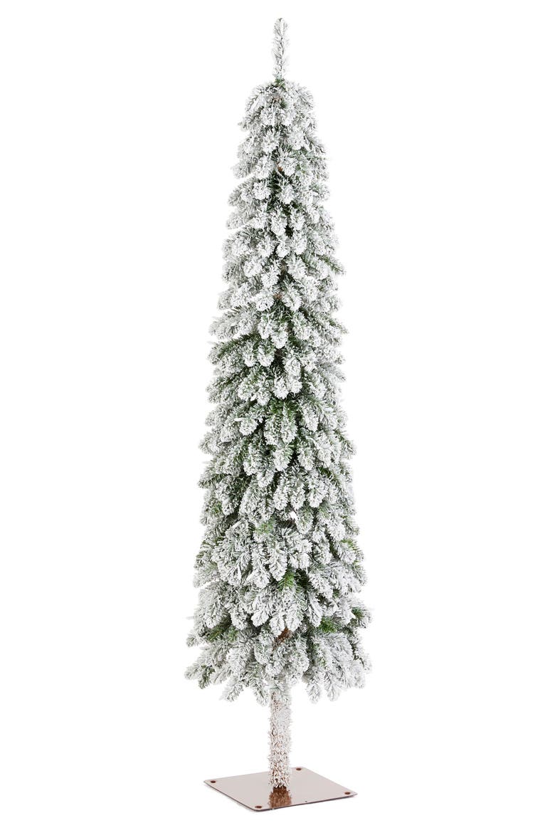 Pre-Lit Flocked Artificial Christmas Tree with Warm White/Multi-color Lights, Alternate, color, Green