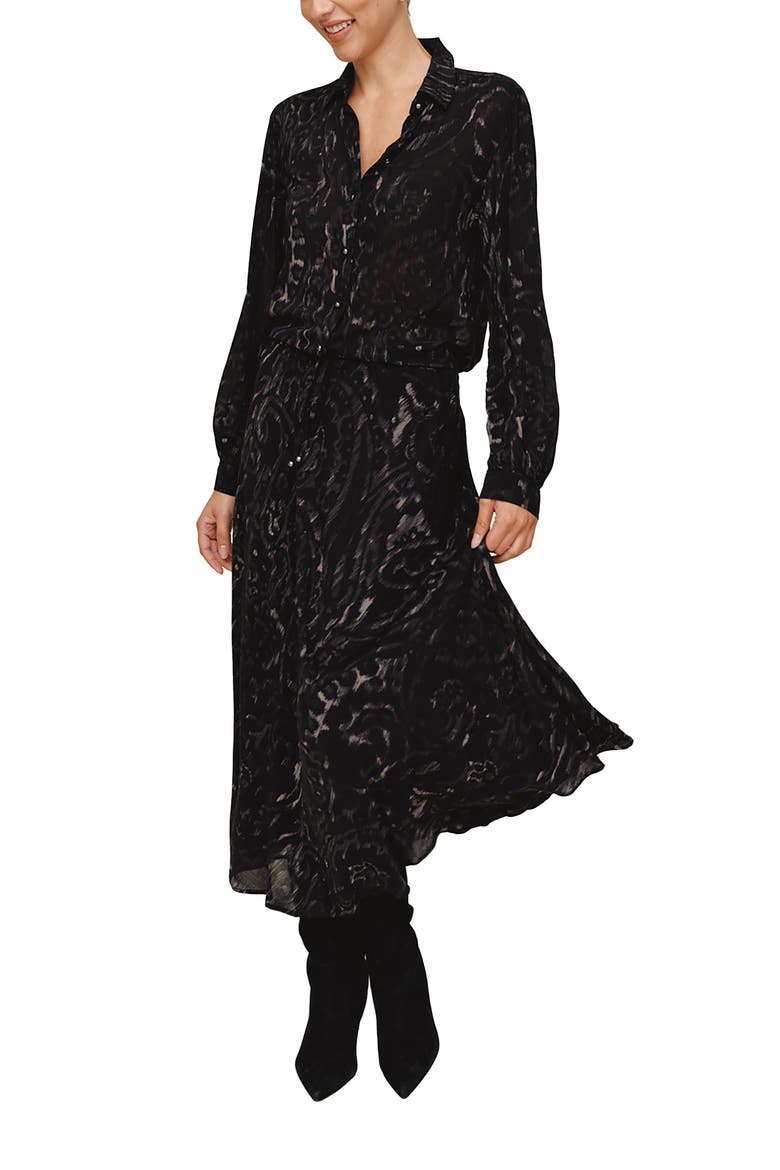 Paisley Print Bias Cut Midi Skirt, Alternate, color, BLACK PAISLEY