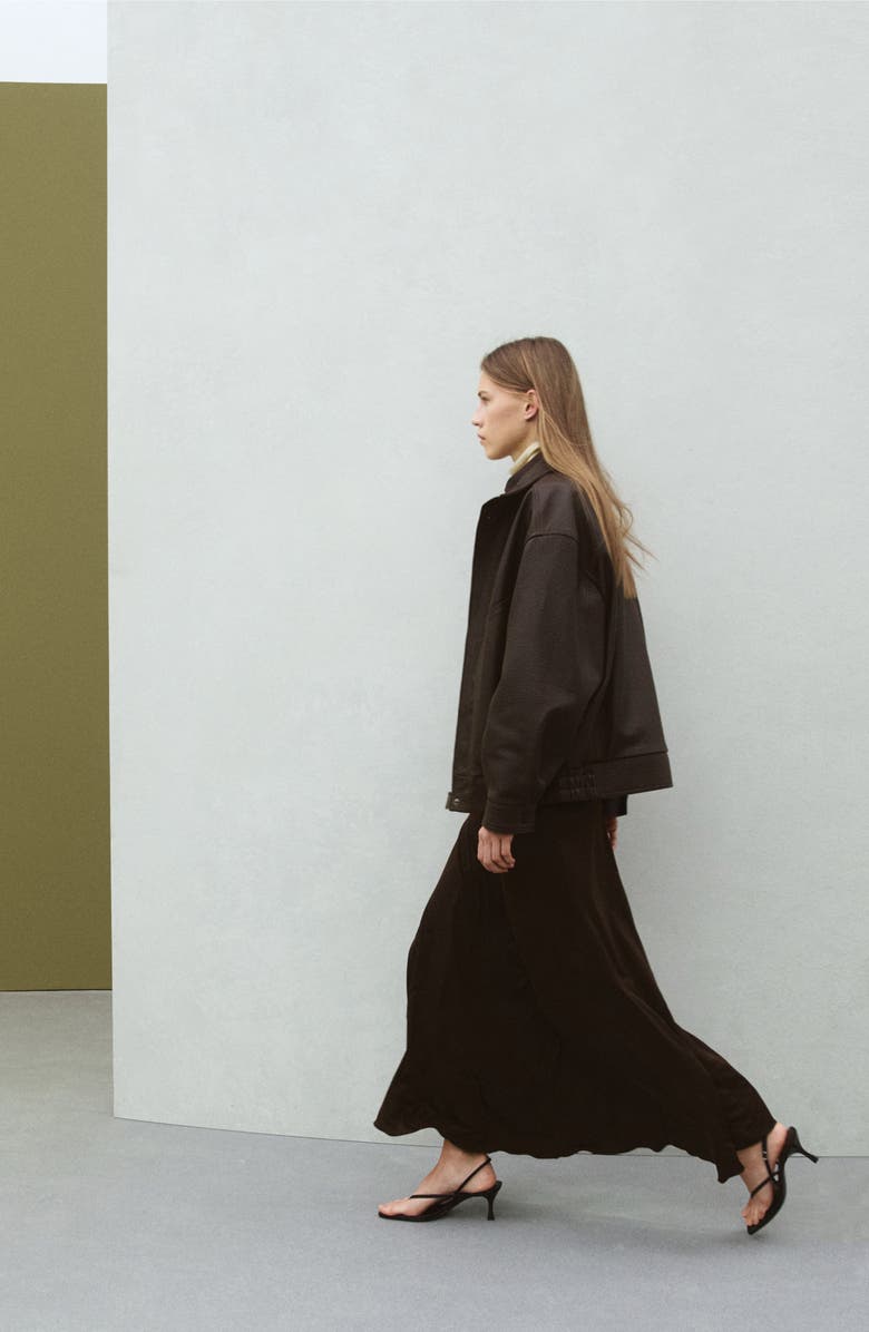 MANGO Oversize Leather Jacket, Alternate, color, Brown