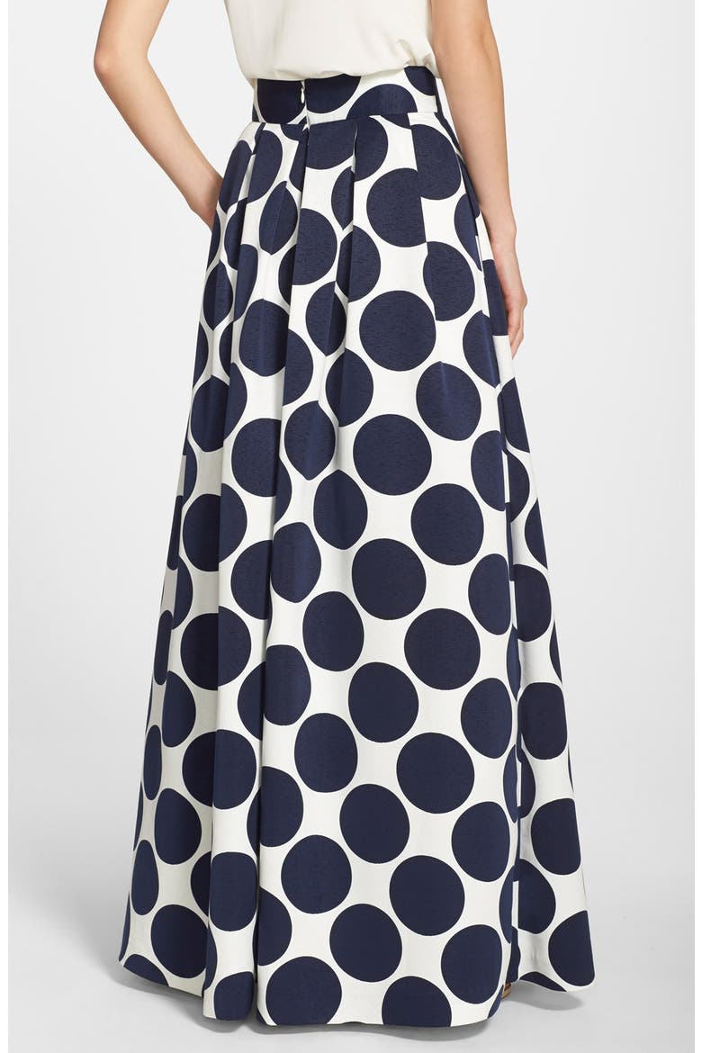 Pleated Dot Print Ball Skirt, Alternate, color, NAVY/ IVORY