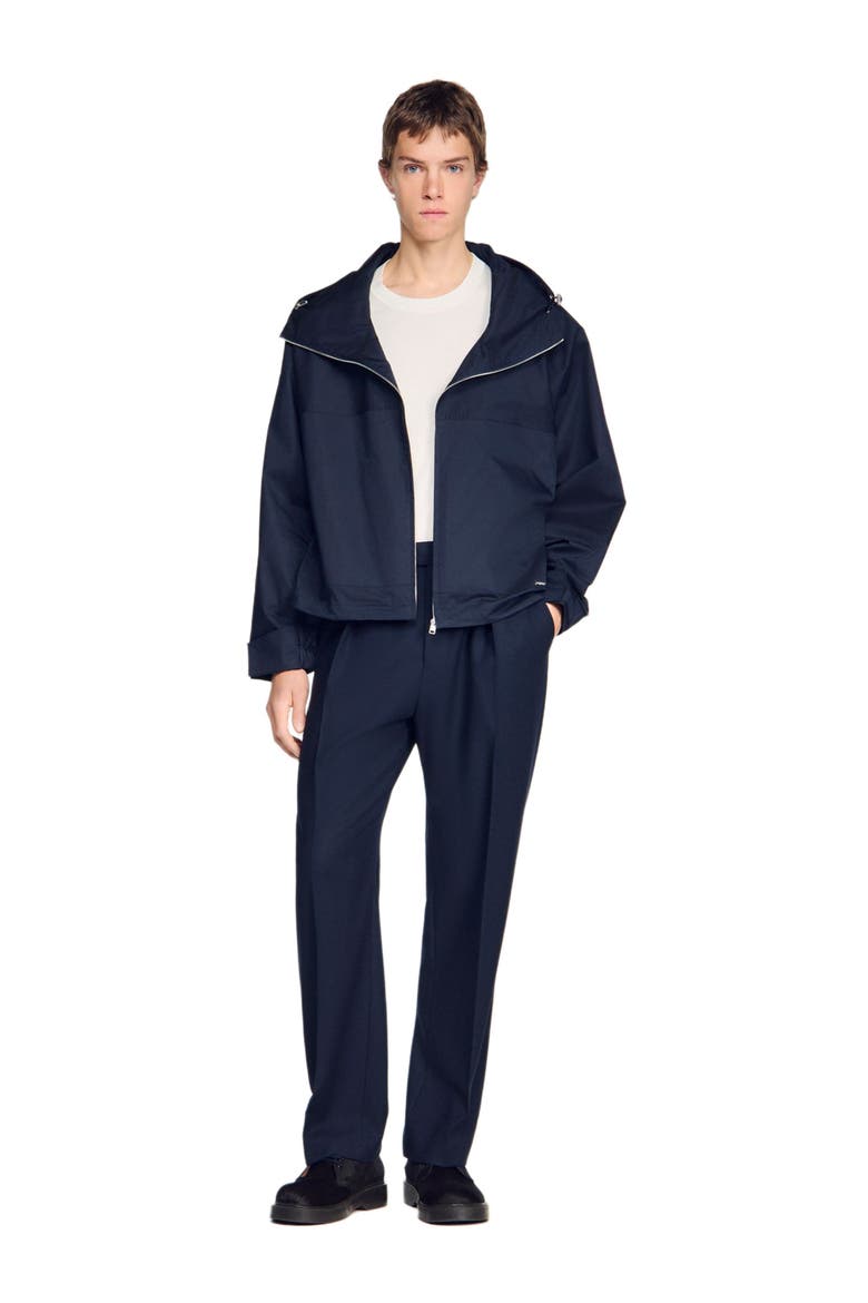 Hooded zip-up cotton jacket, Alternate, color, Midnight blue