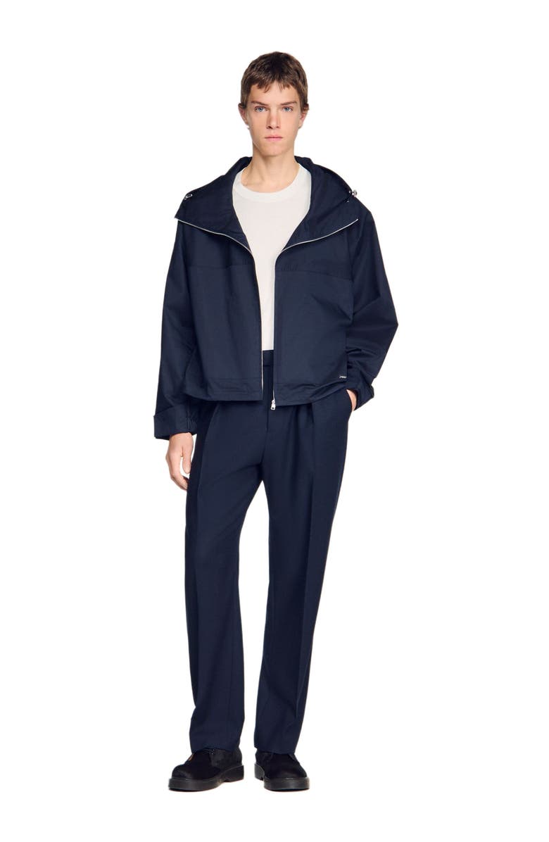 SANDRO Hooded zip-up cotton jacket, Alternate, color, Midnight Blue