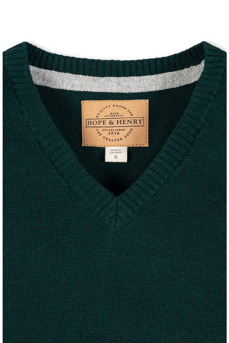 Kids' Organic V-Neck Sweater with Elbow Patches, Alternate, color, Deep Green