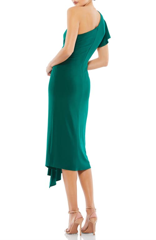 Shop Mac Duggal One Shoulder Midi Length Jersey Dress In Emerald