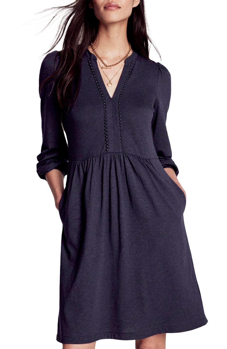 Boden Naomi Long Sleeve Jersey Dress, Main, color, Navy