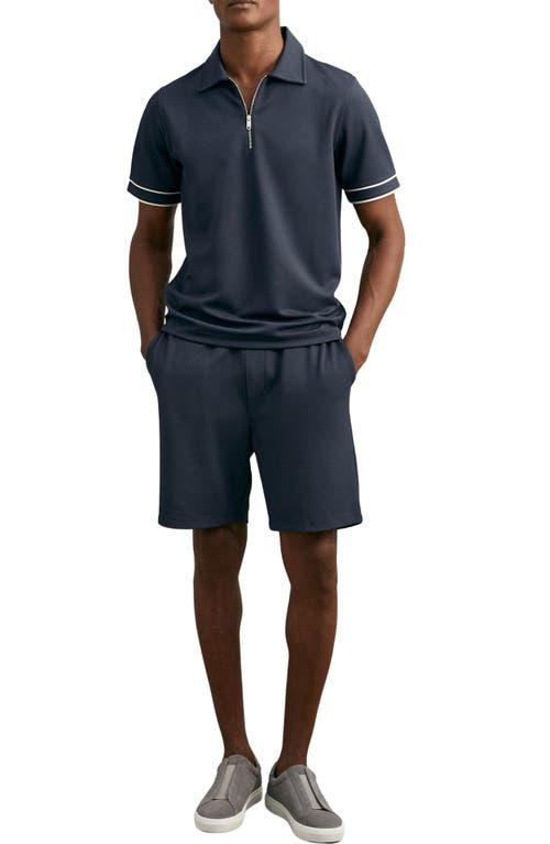 Reiss Zain Tipped Quarter Zip Polo In Blue