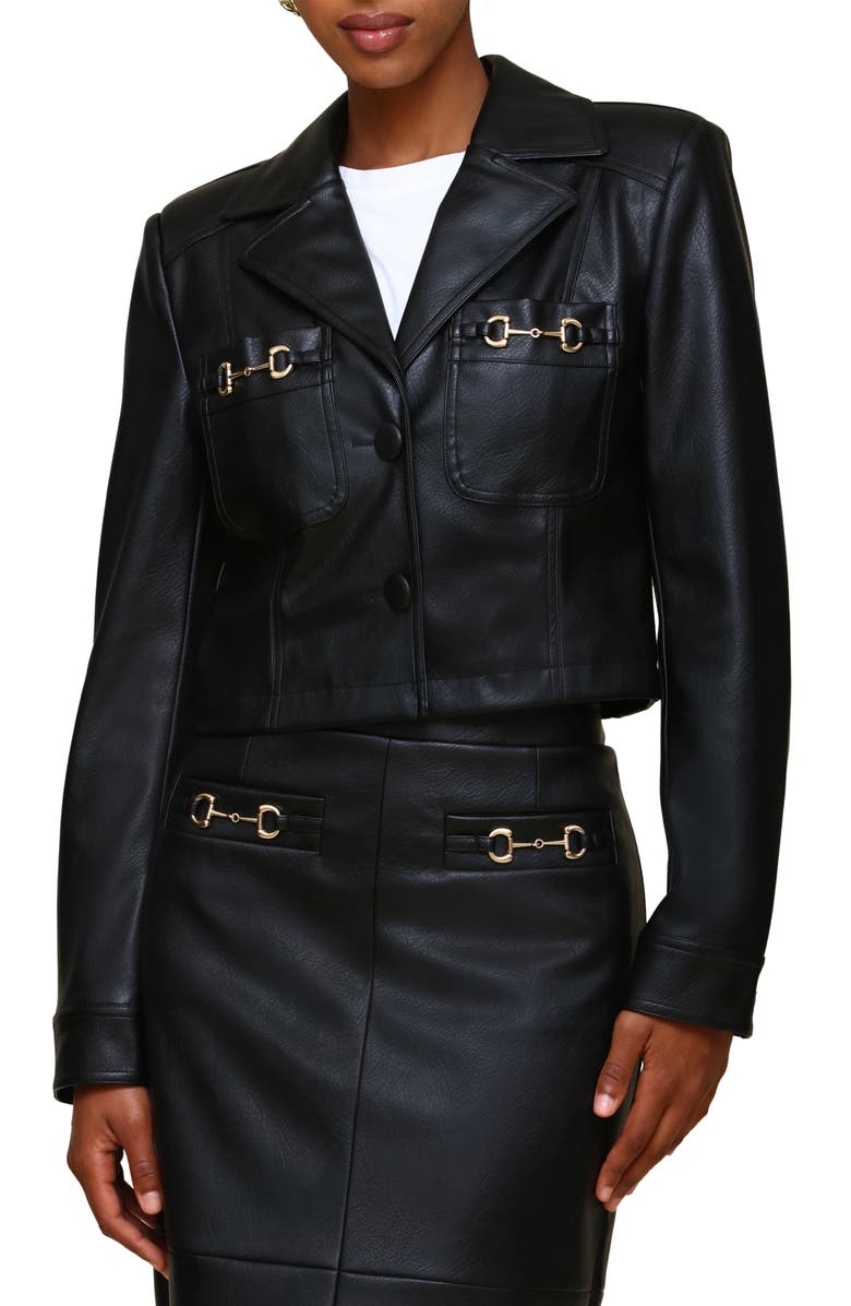 Avec Les Filles Faux-Ever Leather<sup>™</sup> Metal Bit Crop Jacket, Main, color,