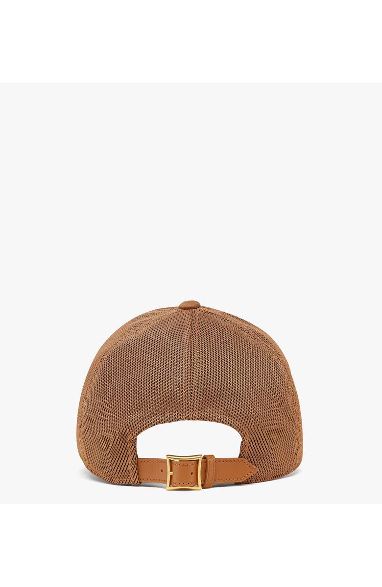 MCM Diamond Cap in Cotton and Monogram Print Leather, Alternate, color, Cognac