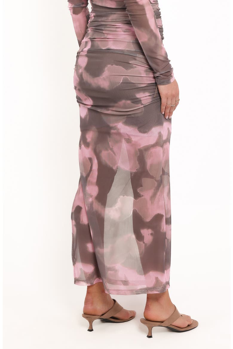 Caelira Abstract Print Mesh Maxi Skirt, Alternate, color, PINK/ BROWN PRINT