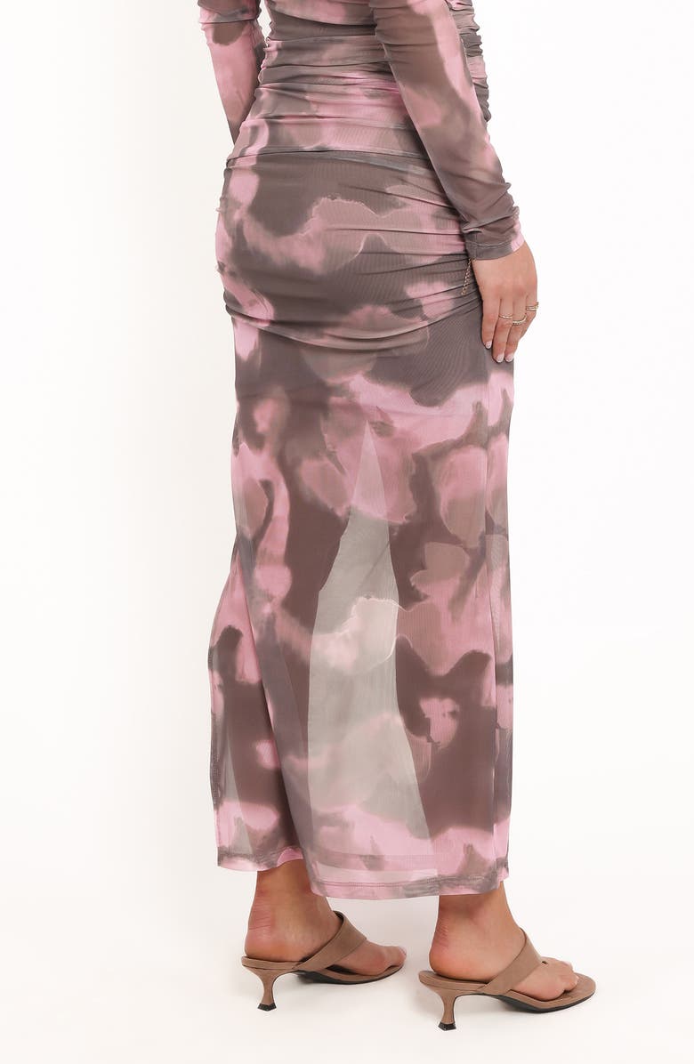 Petal & Pup Caelira Abstract Print Mesh Maxi Skirt, Alternate, color, Pink/ Brown Print