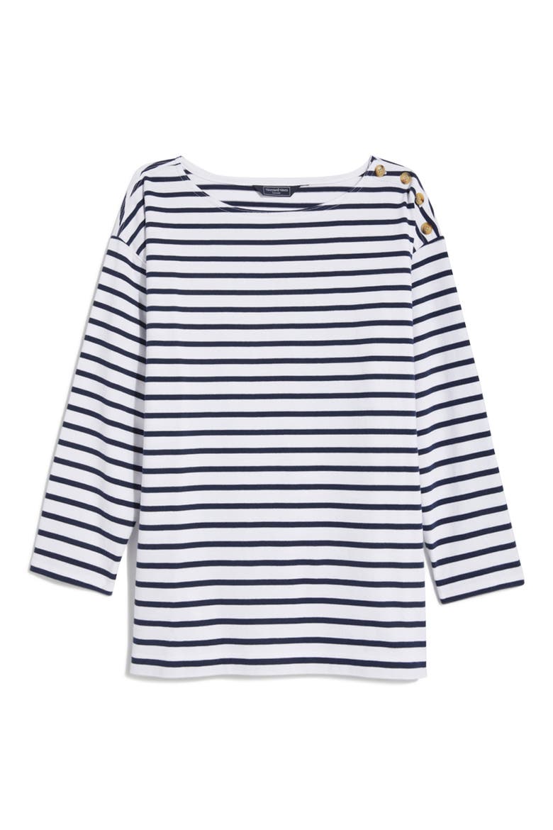 Jamestown Stripe Organic Cotton T-Shirt, Main, color, HEATHER STRIPE-WHITE/ NAVY