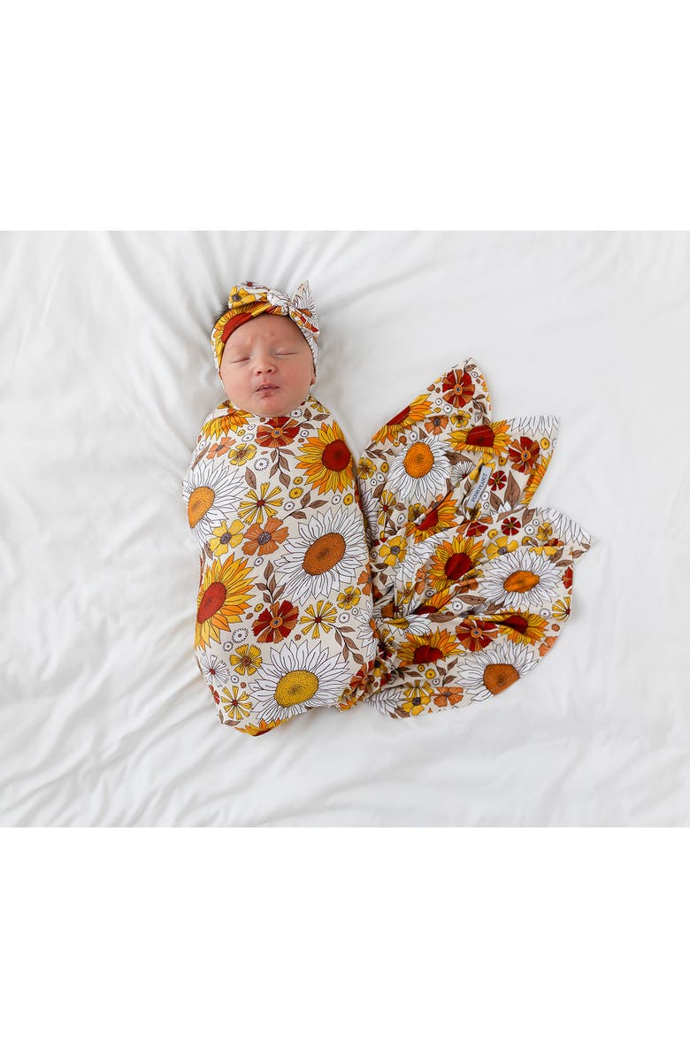 Posh Peanut Goldie Floral Swaddle & Bow Head Wrap Set, Alternate, color, 