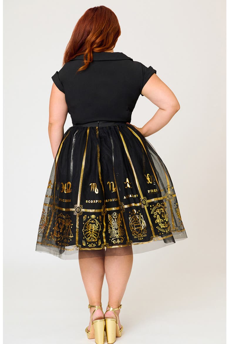 Plus Size Brilliance Swing Skirt, Alternate, color, Black Zodiac Sign Print